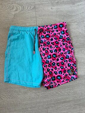 Surf Society Men's Swim Shorts Set Size Medium Turquoise Pink Leopard